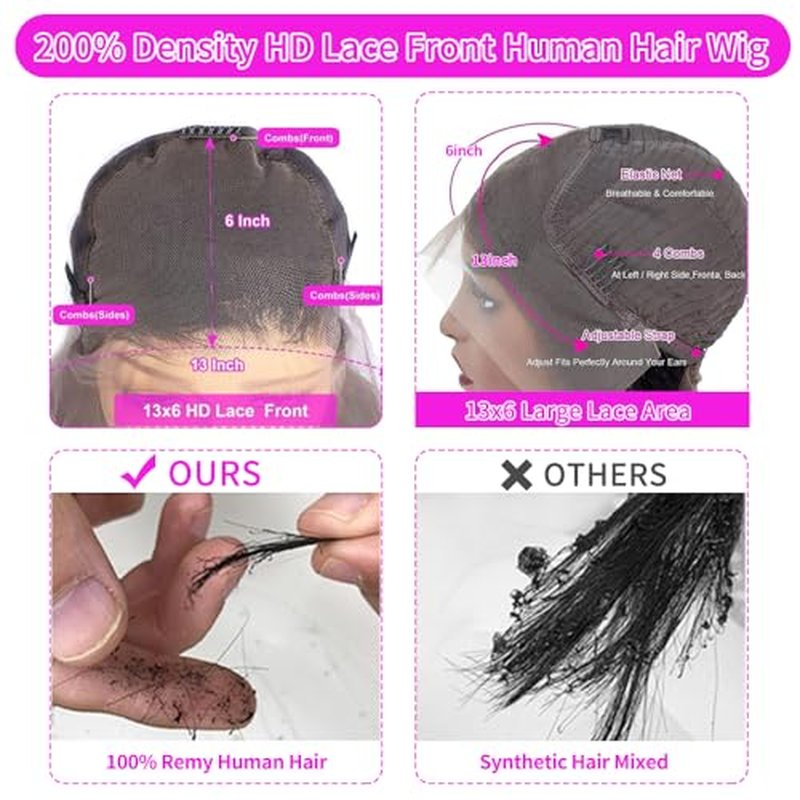 22 Inch Deep Wave Lace Front Wigs Human Hair Curly Wig Human Hair Pre Plucked 13x6 HD Real Human Hair Wig Natural Black for Women Invisilbe Hairline Tiny Knots 200 Density Longer Life