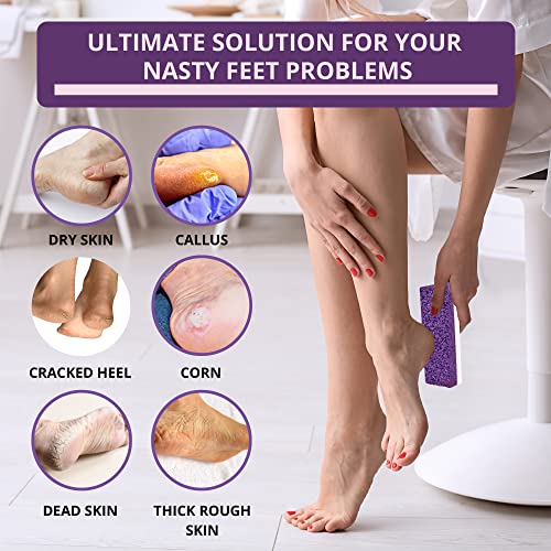 Love Natural Pumice Stone for Feet - Ultimate 2-in-1 Scrubber and Professional Exfoliating Rock for Feet Hands Body Care - Pumice Stone for Dead Skin & Callus Removal (Purple)