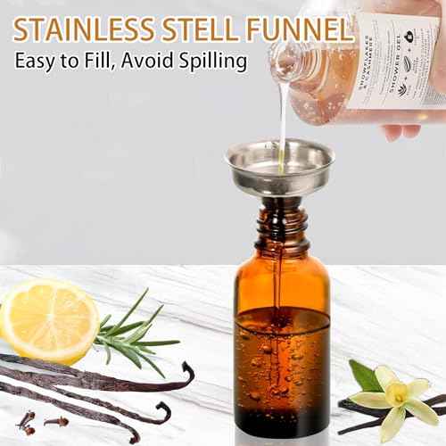 24 Pack 2oz Amber Glass Bottles for Vanilla Extract, Boston Round Leak-Proof Brown Glass Jars with Caps, Bonus Funnel - Ideal for Homemade Extracts, Essential Oils, DIY Christmas Party Gift Supplies