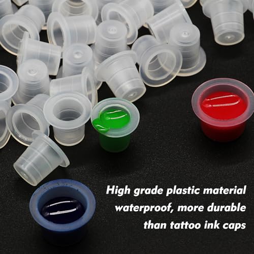 Rayyl 300Pcs Tattoo Ink Caps with 3Pcs Tattoo Ink Cups Holders - Included 100 Small 100 Medium 100 Large Tattoo Ink Caps and 3Pcs Ink Cups Holders for Tattoo Supplies Tattoo Kit¡¦