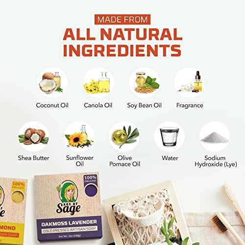 Moisturizing Cold Process Artisan Natural Bar Soap Gift Set for Women - 4pk Honey & Him Scent: Cherry Almond, Oatmeal Milk Honey, Oakmoss Lavender, & Mechanics Soap