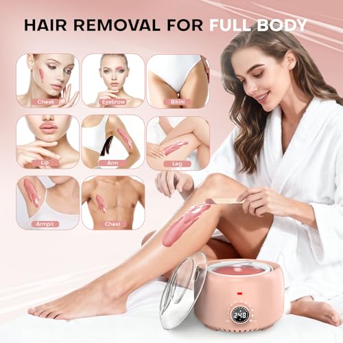 Waxing Kit for Women with 14oz 5 Bags Hard Wax Beans, Digital Display Blush