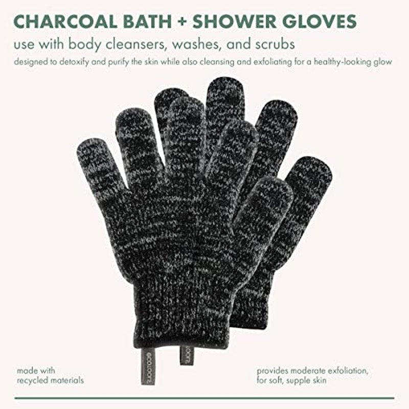 EcoTools Charcoal Bath + Shower Gloves, Exfoliating Gloves Remove Dead Skin & Cleanse Whole Body, Bath Gloves Infused With Charcoal To Scrub & Purify Skin, Cruelty Free, 1 Pair (2 Gloves)