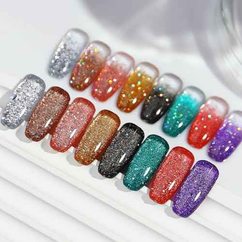 Champagne Gold Glitter Gel Nail Polish, Reflective Nail Polish, Nail Art DIY Manicure Salon, DIY Nail Design, Nail Art Gifts for Girls Women (02, 7.5ml)