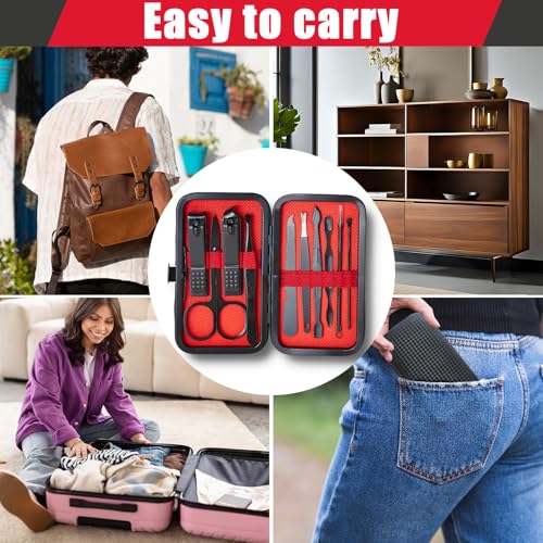 Manicure Set 10 in 1 Mens Gifts Travel Nail Clippers Set for Him, Mens Grooming Manicure Kit Pedicure Tools for Men Women Girls Boys Parents Husband Wife with Black Leather Case