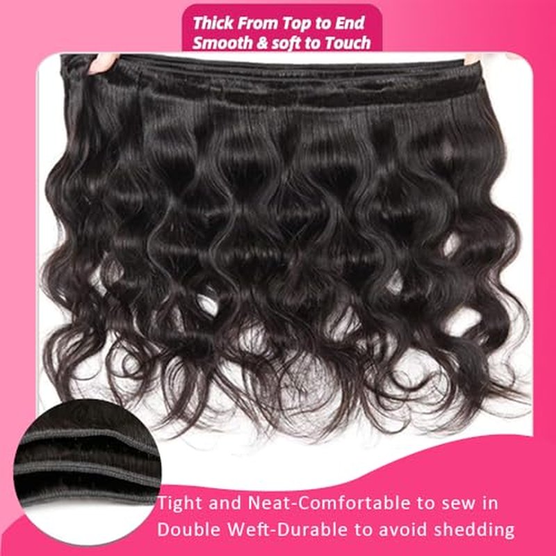 12A Human Hair Bundles 10 12 14Inch Body Wave Bundles Human Hair 100% Unprocessed Brazilian Virgin Weave Bundles 3 Bundles Real Natural Black Wavy Human Hair Extensions 1B Bundles for Women