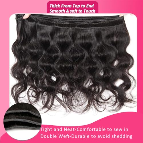 Body Wave Bundles Human Hair 20 22 24 Inch 12A Human Hair Bundles 100% Unprocessed Brazilian Raw Virgin Hair Extensions 3 Bundles Natural Black