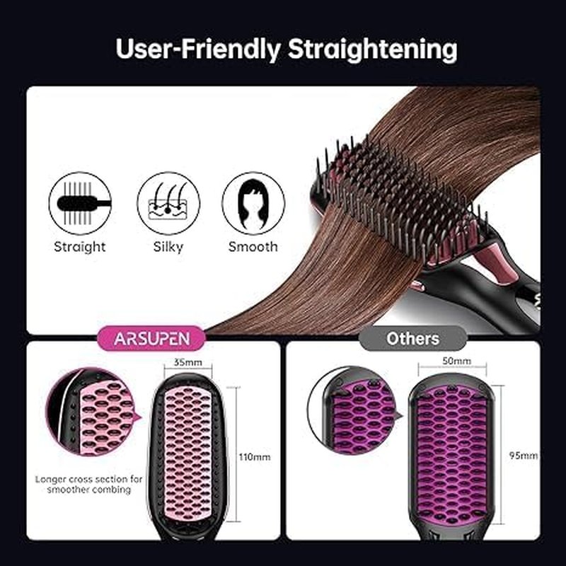Hair Straightener Brush - 16 Heat Settings, Scald-Resistant & Auto Shut-Off | Family-Friendly Design