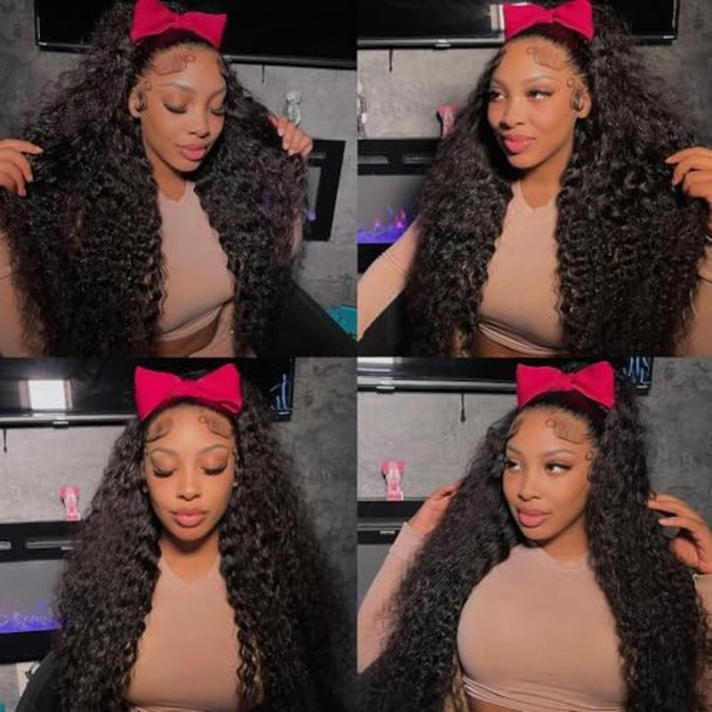 Miss Flower Real Pre Bleached Upgraded Tiny Knots 250 Density 22Inch Water Wave Lace Front Wigs Human Hair Full Large Lace Space 13x4 Ultra-thin Invisible HD Frontal Wigs Human Hair For Black Women