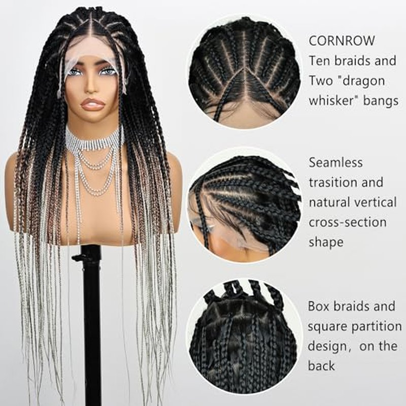 30 Inch Braided Wig Non Embroidered Full Lace Knotless Box Braided Wigs 3 Tones T1B/30/613 Long Braiding Hair Wigs Synthetic Lace Front Wigs for Women