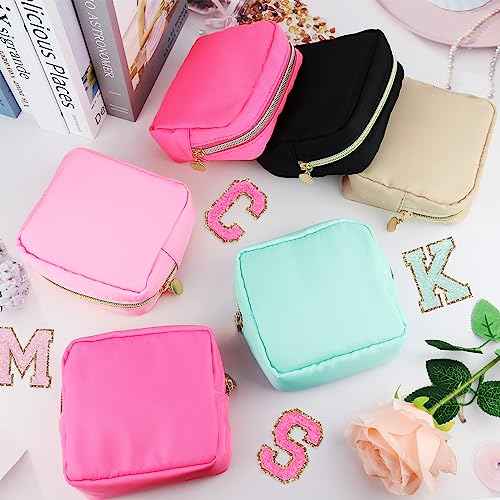 Giesiery Bulk 16 Pcs Preppy Makeup Bags Pink Nylon DIY Craft Zipper Pouch for Bridal/Proposal Gifts, Travel Toiletry Organizer