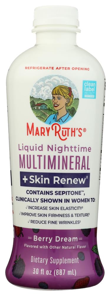 MaryRuth's Liquid Nighttime Liquid Multimineral + Skin Renew | Clinically Shown in Women to Reduce Fine Wrinkle & Improve Skin Firmness | Sepitone | NO Melatonin | Magnesium | Vegan | 30 Servings