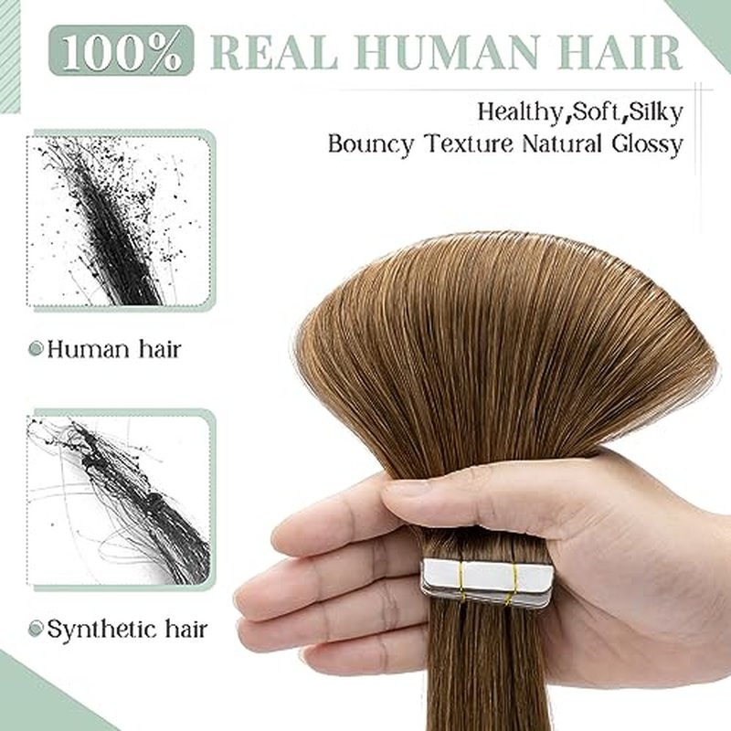 Rich Choices Tape in Hair Extensions Human Hair, 40pcs 100g 100% Remy Tape Hair Extensions Real Human Hair,Seamless Balayage Skin Weft Tape in Hair Extension 20 Inch #06 Light Brown