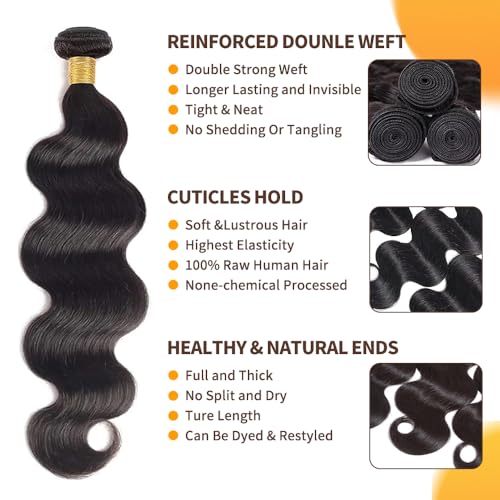 12A Body Wave Bundles Human Hair 20 Inch 1 Bundle 100% Unprocessed Brazilian Virgin Hair Quick Weave Single Body Wave Human Hair Real Raw Bundles Deals Hair Extensions Natural Black