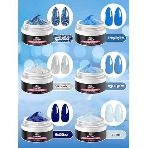 EABNKU Solid Builder Gel Kit, 6 Colors Blue Collection Glitter, Non Sticky Nail Extension & Sculpting Gel, 3D Molding, 15g*6 (3 OZ)