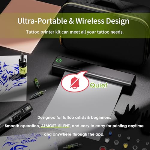 Filter Tattoo Printer Kit - Stencil Printer Machine with Tattoo Gun, 20Pcs Tattoo Cartridge Needles, 40Pcs Transfer Paper and 5OZ Stencil Gel for Beginners and Artists