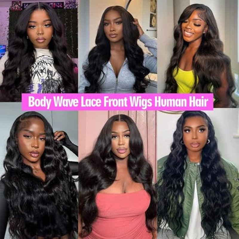 5x5 HD Lace Closure Wigs Human Hair 180% Density Wear and Go Glueless Wigs Human Hair Pre Plucked Pre Cut Body Wave Lace Front Wigs Human Hair for Black Women Upgraded No Glue Natural Color 24 Inch