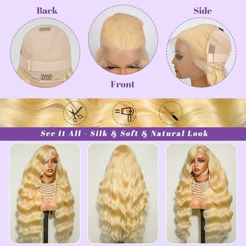 613 13x6 Lace Front Wig Human Hair 200 Density 24 Inch Body Wave 613 Blonde Wig Human Hair 13x6 200 Density HD Lace Front Wigs Human Hair Blonde Pre Plucked for Women