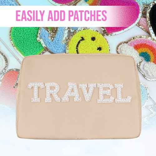 DANCOUR Nylon Makeup Bags for Women Large Preppy Travel Toiletry Pouch Cosmetic Bag Makeup Organizer