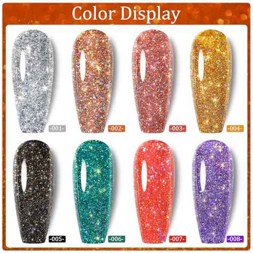Champagne Gold Glitter Gel Nail Polish, Reflective Nail Polish, Nail Art DIY Manicure Salon, DIY Nail Design, Nail Art Gifts for Girls Women (02, 7.5ml)