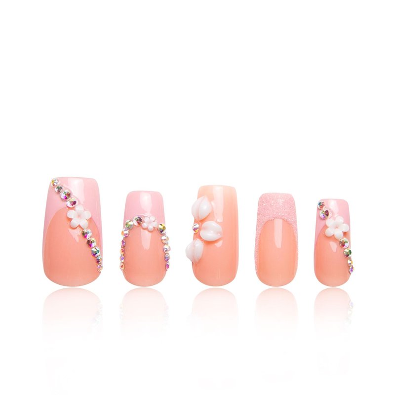 LOVFUL Press on Nails Pink Lady Handmade | Handmade with Full Covered Crystals | Reusable Fake Nails | Square Regular 1.0 in | H281-M