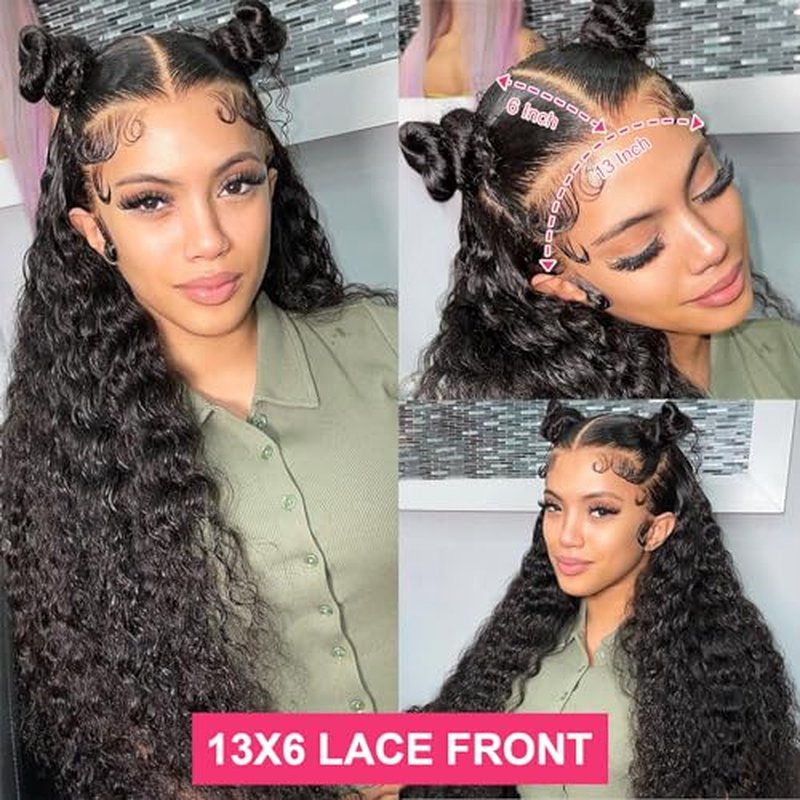 Deep Wave Lace Front Wigs Human Hair 13x6 HD Transparent 180% Density Glueless Wigs Deep Curly Lace Frontal Wigs Natural Color 24 Inch
