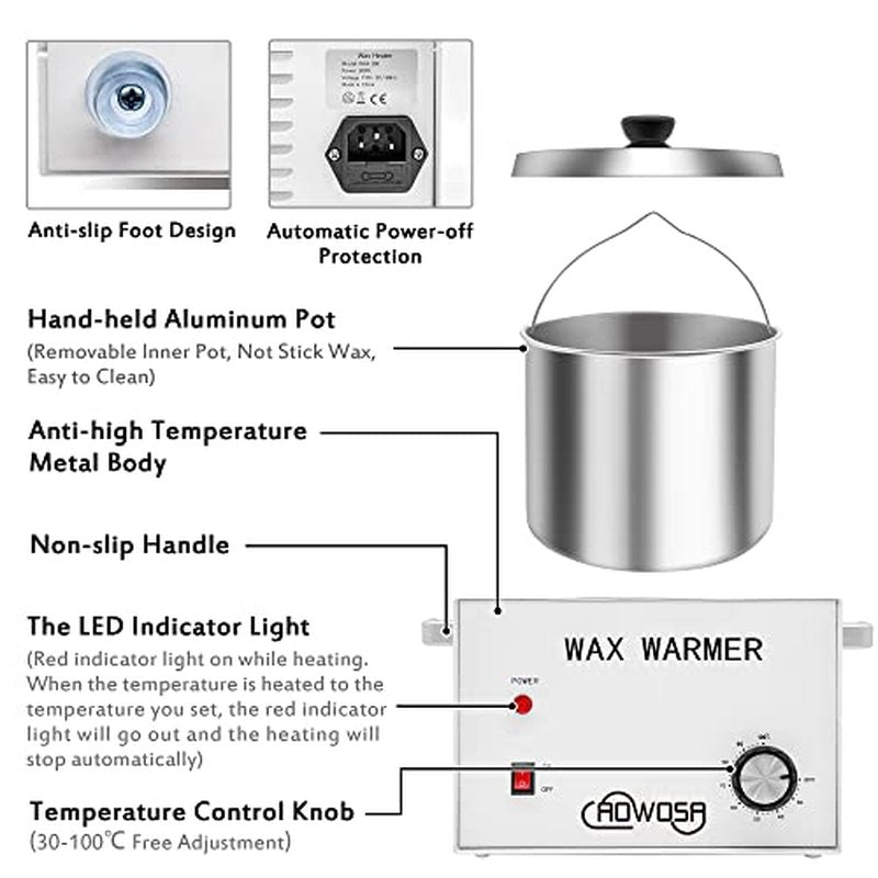 Large Single Wax Warmer Professional 3L Electric Wax Heater Machine Hold 5.5 Lbs Wax for Hair Removal, Large Wax Pot Paraffin Facial Skin Body SPA Salon Equipment with 100 Wax Sticks