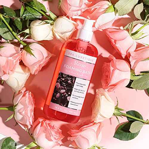 Bubble Bath, Spa Luxetique Foaming Bath for Women with Pure Epsom Salt, Bath Sets Rose and Chamomile Scent, Moisturizing and Relaxing Spa Gifts for Mom, 33.2 Oz (2 Pack)