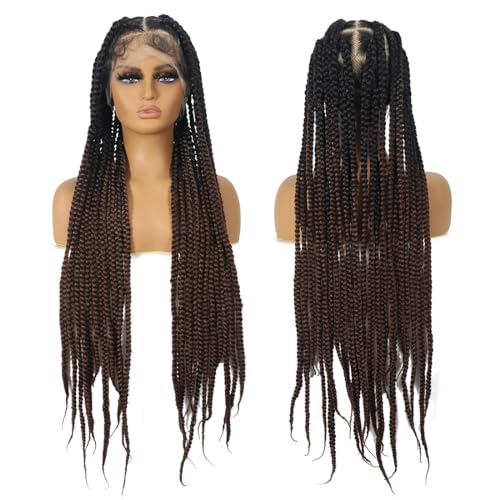 Kintama 360 Full Lace Jumbo Braided Wigs for Black Women 32inch Knotless Braiding Box Braids Wigs No Cornrow Long Jumbo Box Braided Wig With Baby Hair (T30, 32inch)