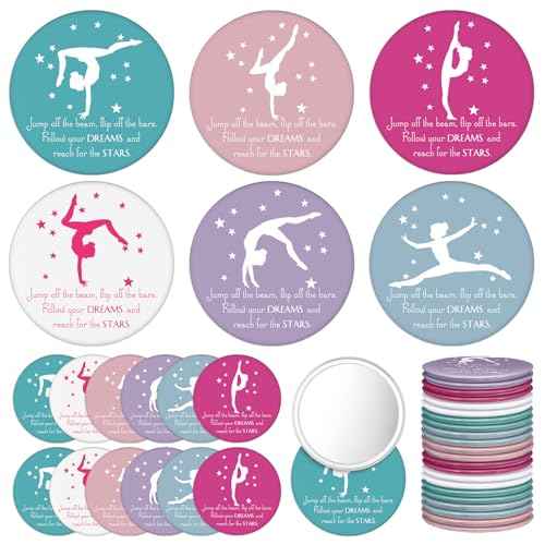 18 Pcs Gymnastics Party Favor Bulk Mini Compact Mirror for Women 2.76 Inches Pocket Mirror Inspirational Gymnastics Gifts for Women Sports Lovers Team Gym Supplies(Colorful)