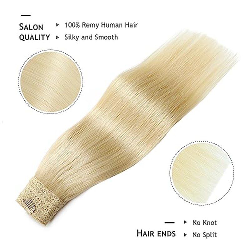 YILITE Human Hair Extensions Wire Hair,20 Inch 110g #60 Platinum Blonde Wire Hair Extensions Human Hair,Remy Human Hair Extensions with Invisible Fishing Line (20inch #60 110g)
