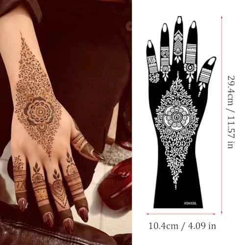 XMASIR Henna Tattoo Stencils Kit, 12 Sheets Temporary Stickers Hand Forearm Glitter Airbrush DIY Tattoo Template for Women and Girls (Black)