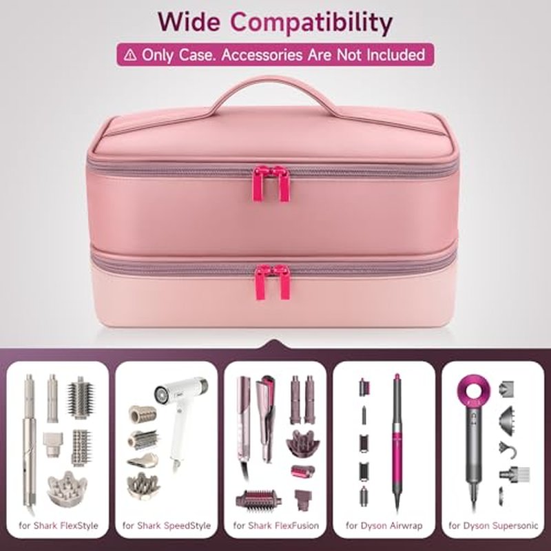 Travel Hair Dryer Case for Shark FlexFusion, Portable Hair Tools Bag, Double-Layer Storage Carrying Case for Shark FlexStyle Blow Dryer, FlexFusion & Fusion Air Straightener Attachments Holder