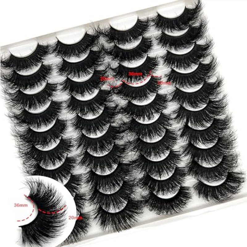 Mink Lashes Fluffy Wispy 20mm 3D Volume Full Dramatic Faux Mink D Curl Long Strip Lashes Pack 25 mm Big Cat Eye False Eyelashes