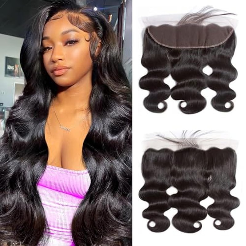 Body Wave Frontal 13 x 4 HD Transparent Lace Frontals With Bangs Baby Hair 100% Remy Human Hair 150% Density Natural Color (13x4 Lace Frontal-Body Wave, 20 Inch)
