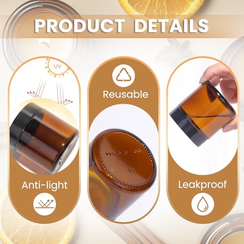 4 oz Amber Glass Jars with Lids - 32 Pack Brown Cosmetic Containers with Stickers & 4 Spoons, Wide-Round Smooth Mouth, Sealable for Creams, Essential Oils, Body Butter, Travel Samples