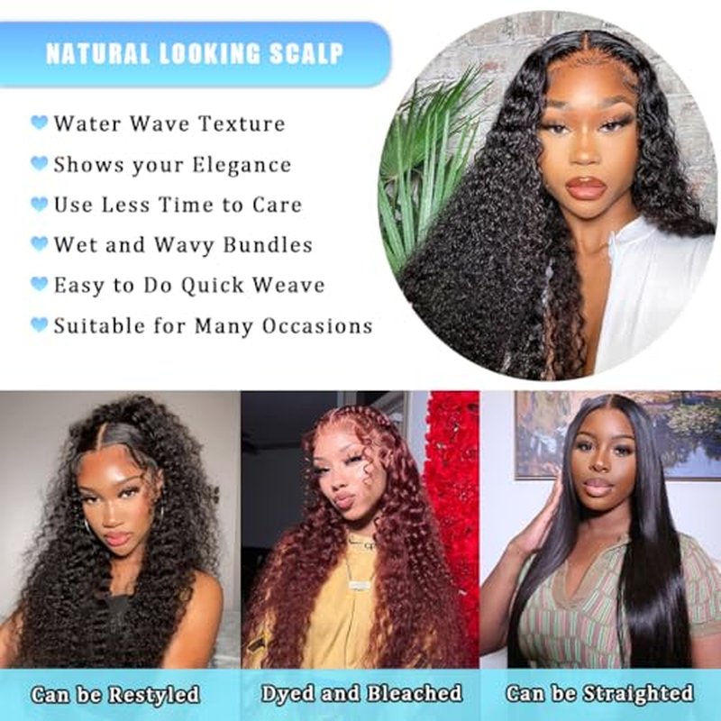 Human Hair Bundles Burmese Curly Bundles Human Hair Water Wave Curly Wet 24 26 28 inch 100% Unprocessed and Wavy Natural Black Color