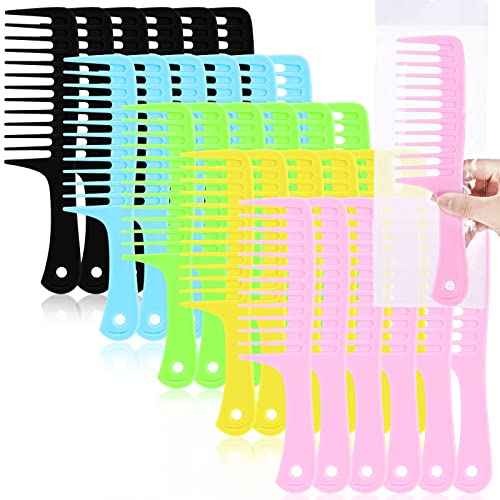 Vesici 100 Pieces Colorful Wide Tooth Comb Bulk Detangling Pocket Comb with Round Handle for Barber Charity Hotel Christmas Gifts Flat Hair Long Curly Wet Hair Cutting, 5 Colors