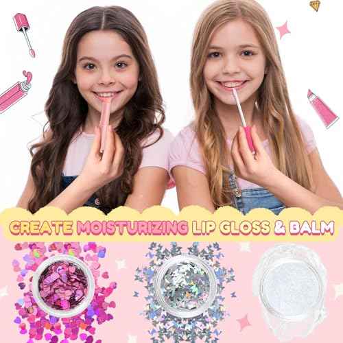 JCOOS Lip Gloss Making Kit and Lip Balm Making Kit, Make Your Own Lip Gloss Kit, Lip Balm Kit, Lipgloss Tubes, Moisturizing Base, Glitter, Kids Makeup Lipgloss Sets for Girls, Fun Stuff for Teens Gift