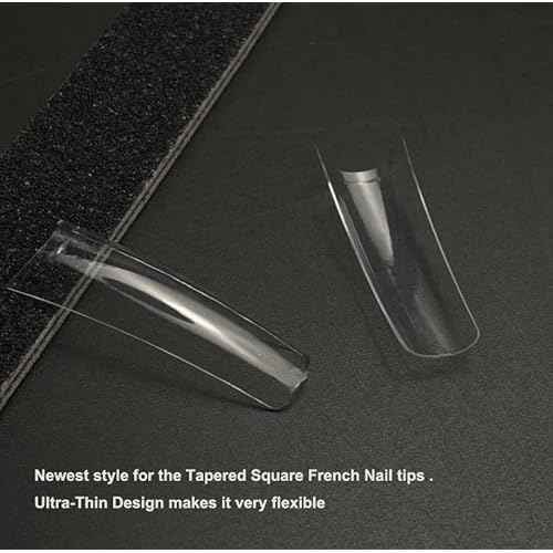 550 PCs XXL Tarpered Square Nail Tips,SITELENABY Ultra-thin Half Cover Clear Square Nail Tips False Artificial Nails Tips 11 Sizes with Box (Tapered Square French Tips)