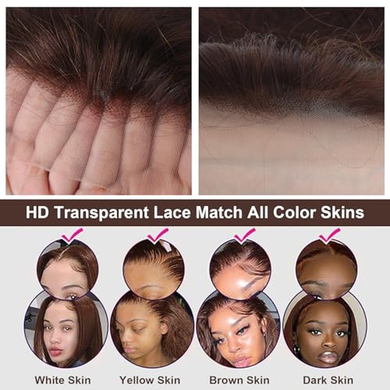 Brown Straight Lace Front Wigs Human Hair 200 Density Chocolate Brown Lace Front Wig Straight 12A 13x4 HD Transparent Full Lace Frontal Wigs Pre Plucked Brown Human Hair Wig 24 Inch