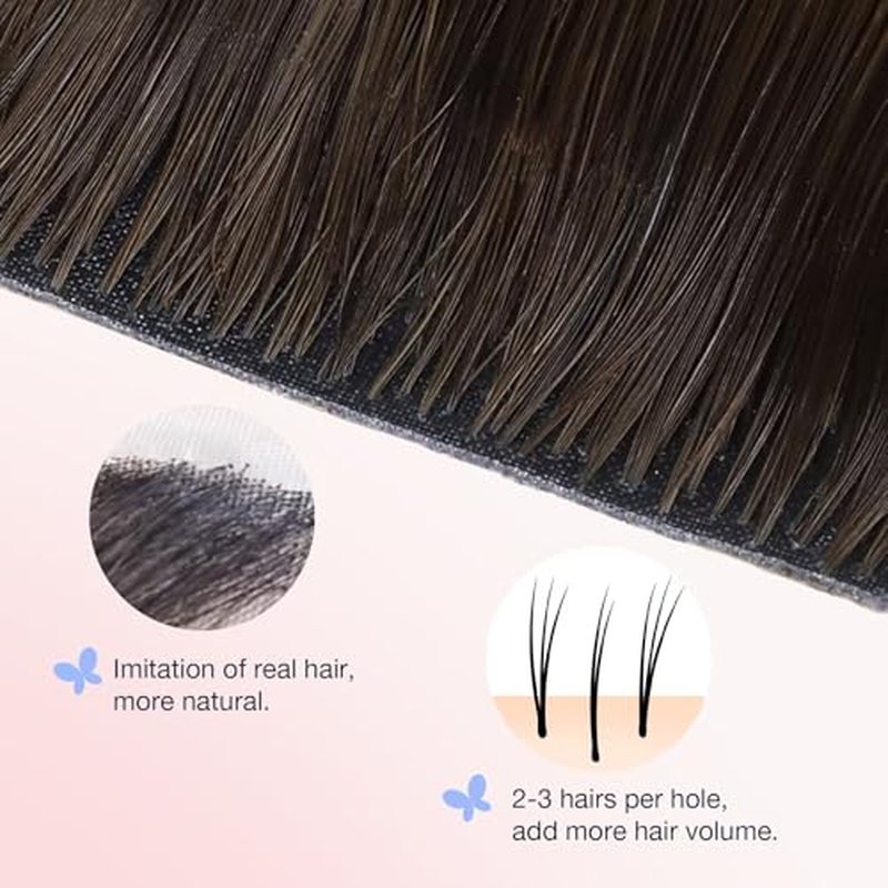 DOORES Hair Extensions Real Human Clip in 18 inch 130g 7pcs Invisi Edge, Seamless Clip in Hair Extensions Invisible Clipins Virgin Injected Skin Weft, 2/6/2 Dark Brown to Chestnut Brown