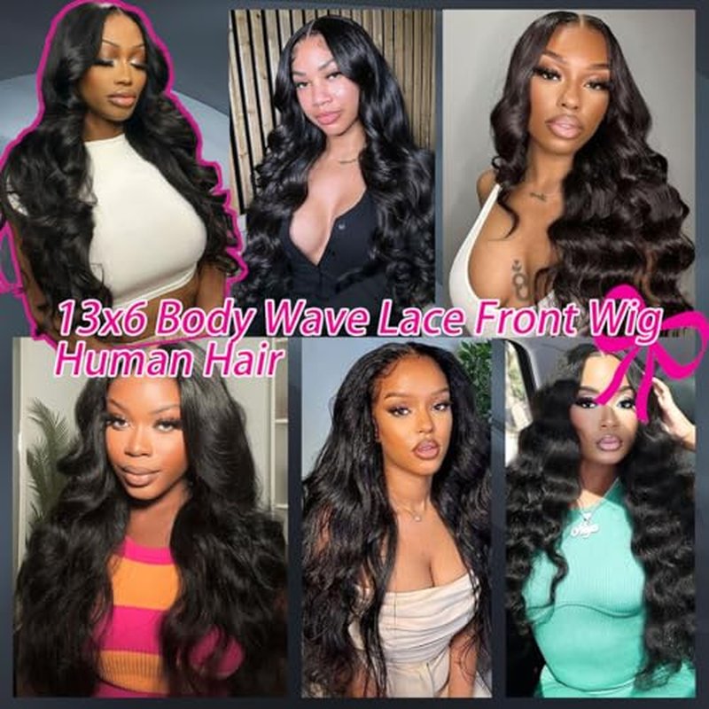 Body Wave 13x6 Lace Front Wigs for Women Human Hair Pre Plucked 220% Density Body Wave HD Lace Frontal Glueless Wig Human Hair Natural Black Wig with Baby Hair 22Inch