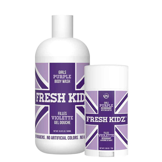 Fresh Kidz Body Wash 16.9 fl.oz. and Stick Deodorant 2.65 oz for Kids and Teens - Girls "Purple" Set