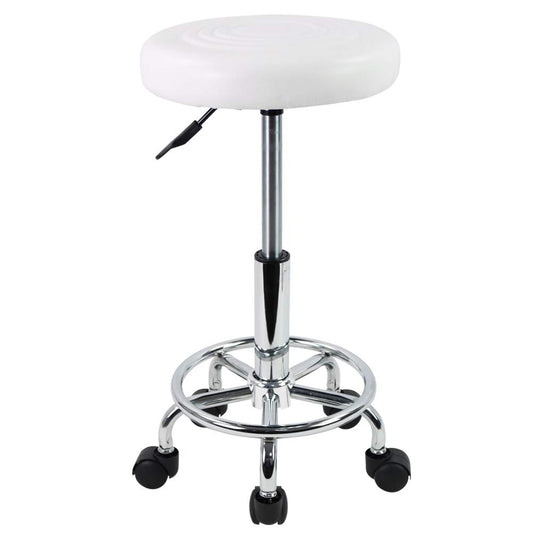KKTONER PU Leather Modern Round Rolling Stool with Footrest Height Adjustable Spa Drafting Salon Tattoo Work Massage Stools Task Chair Small (White)