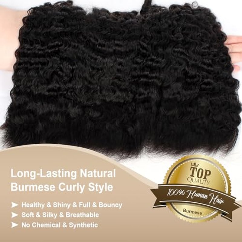 13x6 Lace Frontal Burmese Curly Human Hair 13x6 Frontal Transparent HD Lace Closure Water Wave 100% Real Human Hair Natural Black 18 Inch