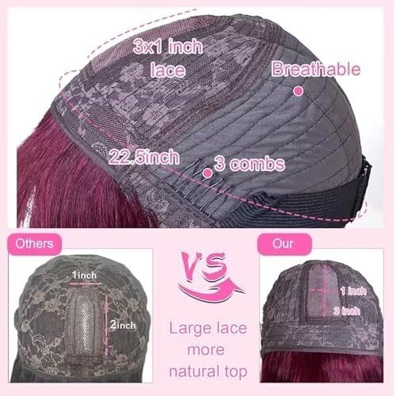 Bob Wig with Bangs - Glueless Human Hair Straight Layered Bob | 10-Inch 99J Color