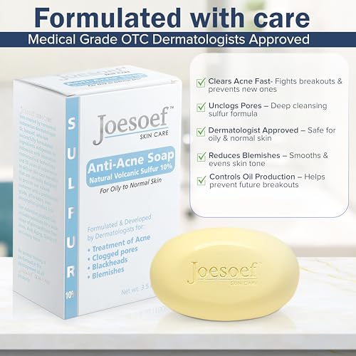 JOESOEF SKIN CARE Sulfur Soap for Acne Pharmaceutical Grade Dermatologists Approved for Acne Rosacea. Sulfur Acne Treatment for Skin Care Daily Routine. (2pack)