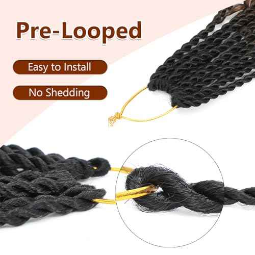 Senegalese Twist Crochet Hair with Curly Ends - 16 Inch Boho Island Twist Crochet Hair 8 Packs Boho Goddess Twist Crochet Hair Pre Looped Crochet Twists with Curly Ends(16(8Packs), 1B/30/27)