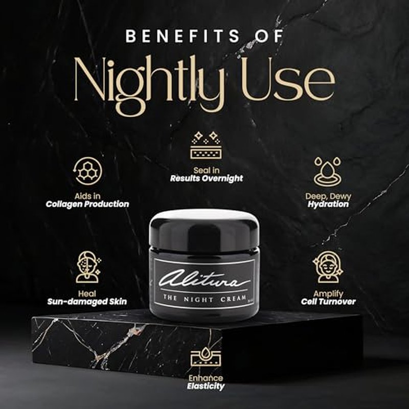 Alitura Hyaluronic Acid Anti-Aging Night Cream ? Hydrating Face Moisturizer with 10% Hyaluronic Acid & Superfoods ? Wrinkle Cream for Women & Men ? Anti-Wrinkle Night Cream for Radiant, Youthful Skin